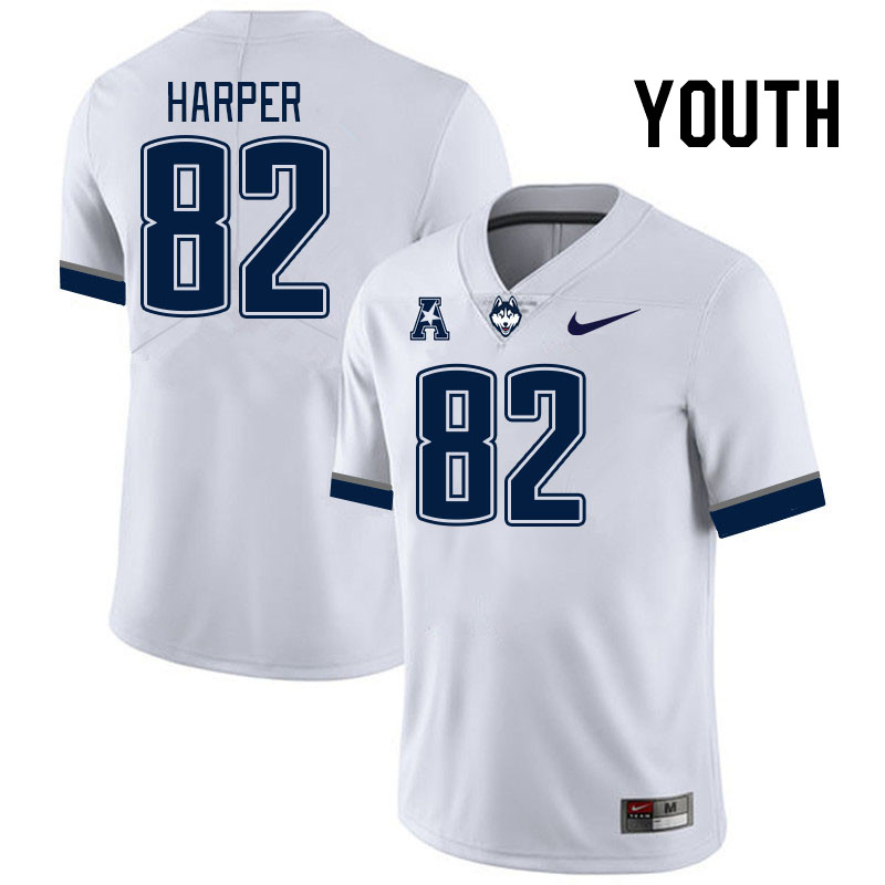 Youth #82 Jackson Harper Connecticut Huskies College Football Jerseys Stitched Sale-White